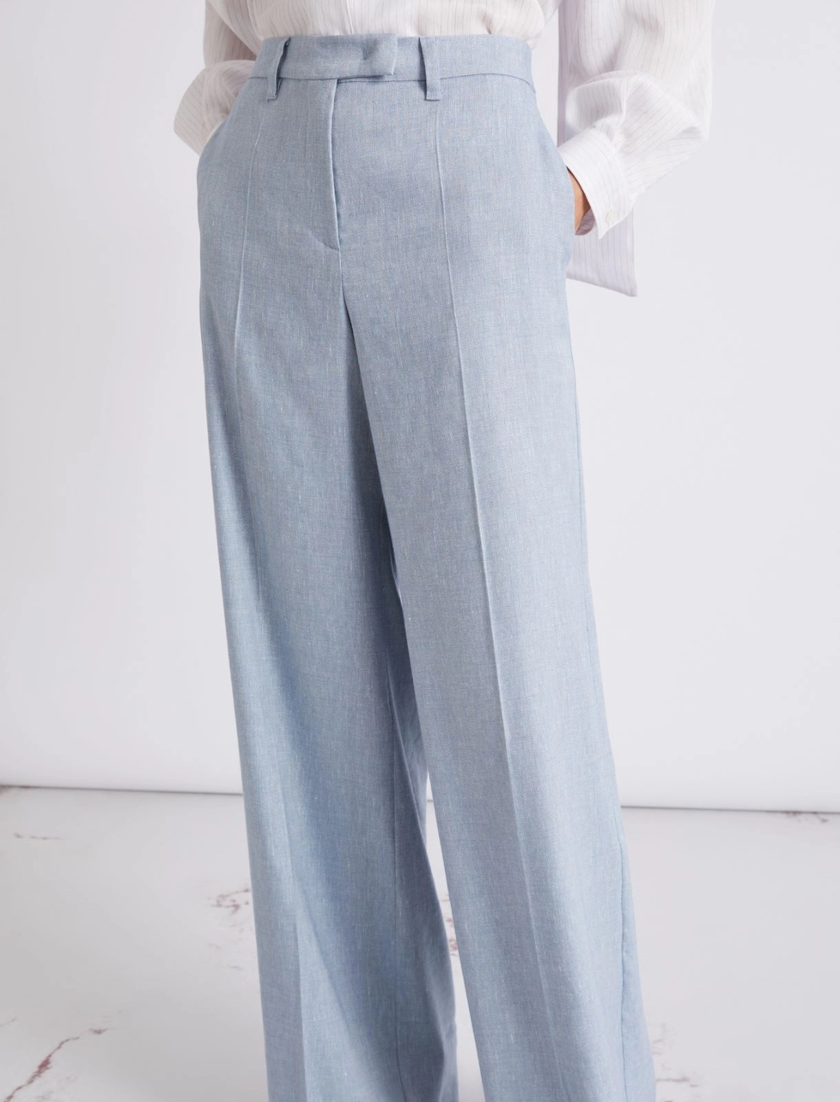 MARELLA - Herringbone linen and viscose palazzo trousers