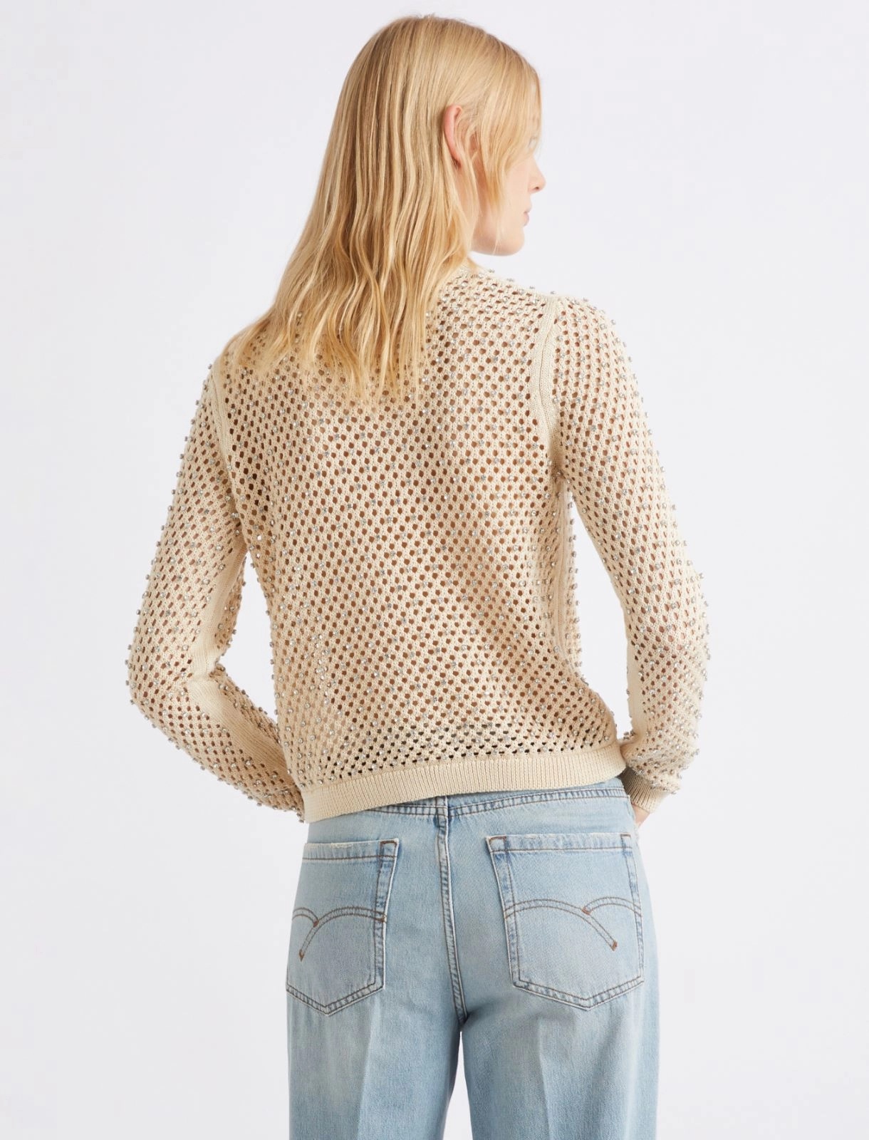 MARELLA - Mesh-knit Sweater with Rhinestone Detail