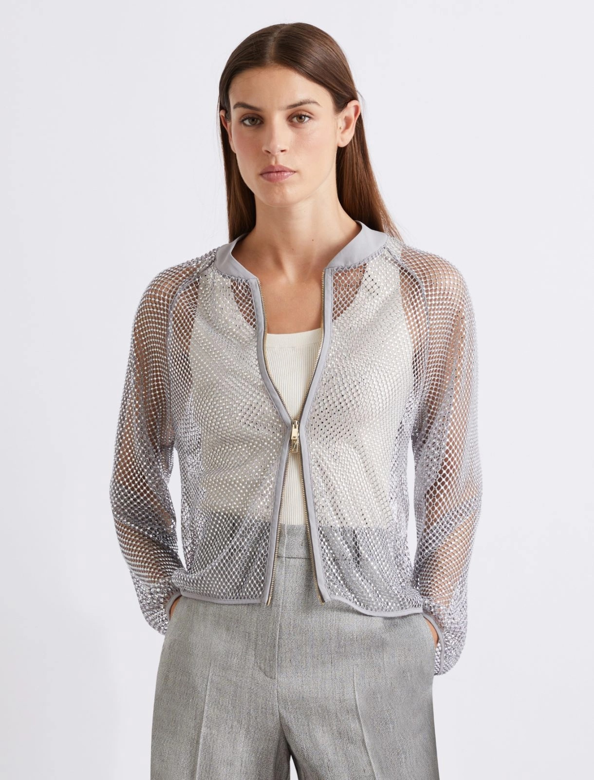 MARELLA - Rhinestone mesh blouson jacket