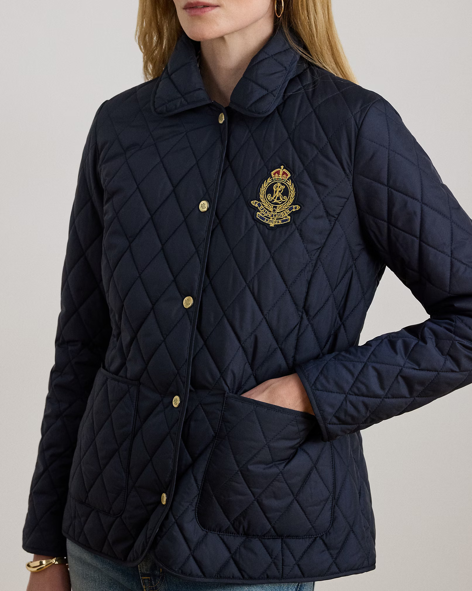 LAUREN RALPH LAUREN - Crest-Patch Diamond-Quilted Jacket
