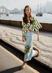 Blue Embroidered Palm Tree Maxi Skirt