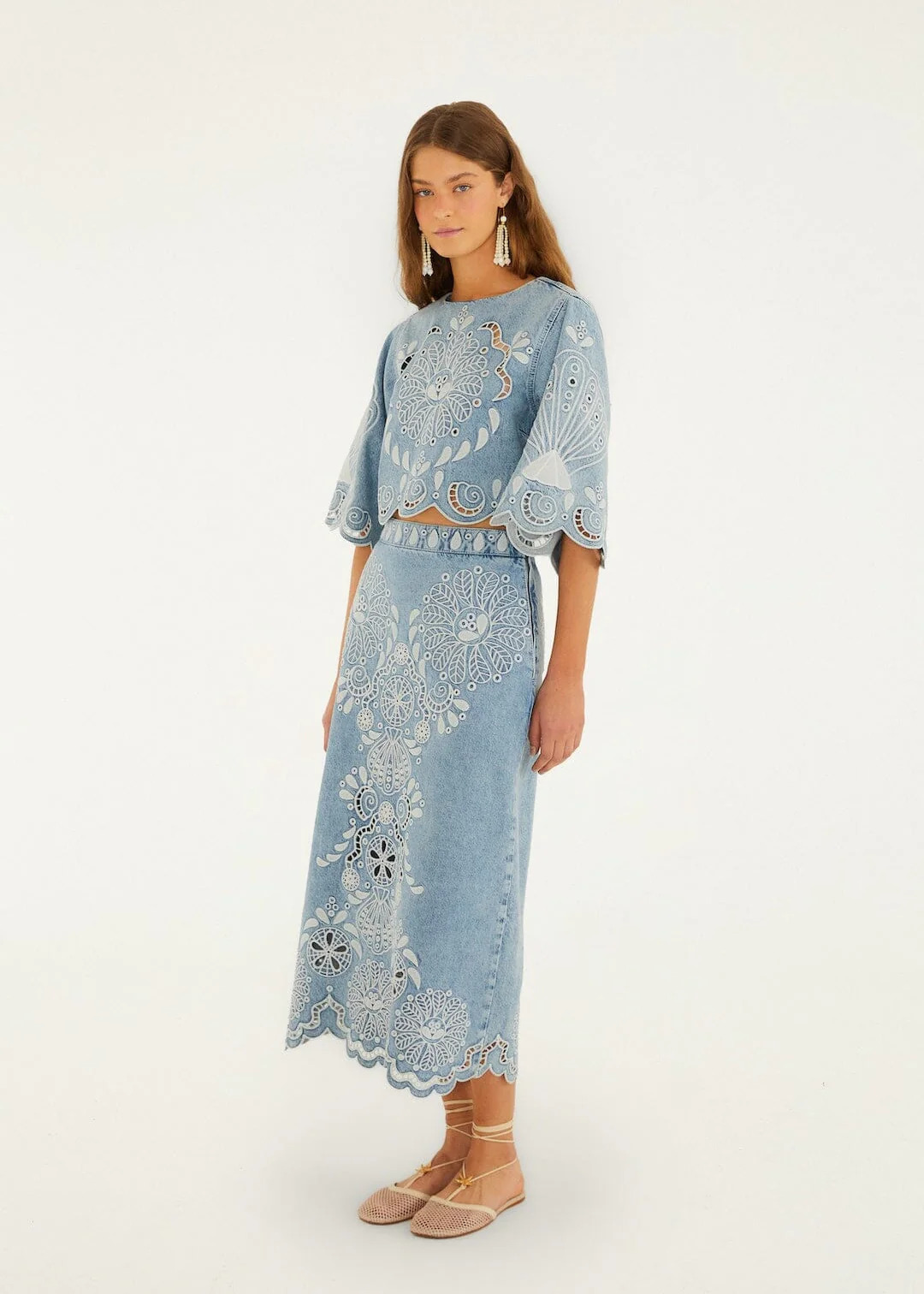 FARM RIO - Richelieux Midi Denim Skirt