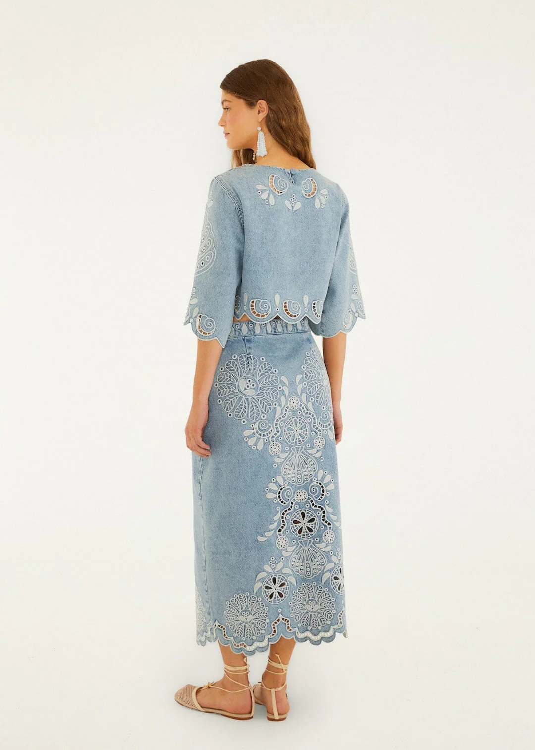 FARM RIO - Richelieux Midi Denim Skirt