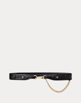 Chain-Trim Leather Dog-Clip Belt