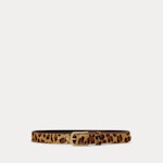 Rounded-Buckle Leopard-Print Skinny Belt