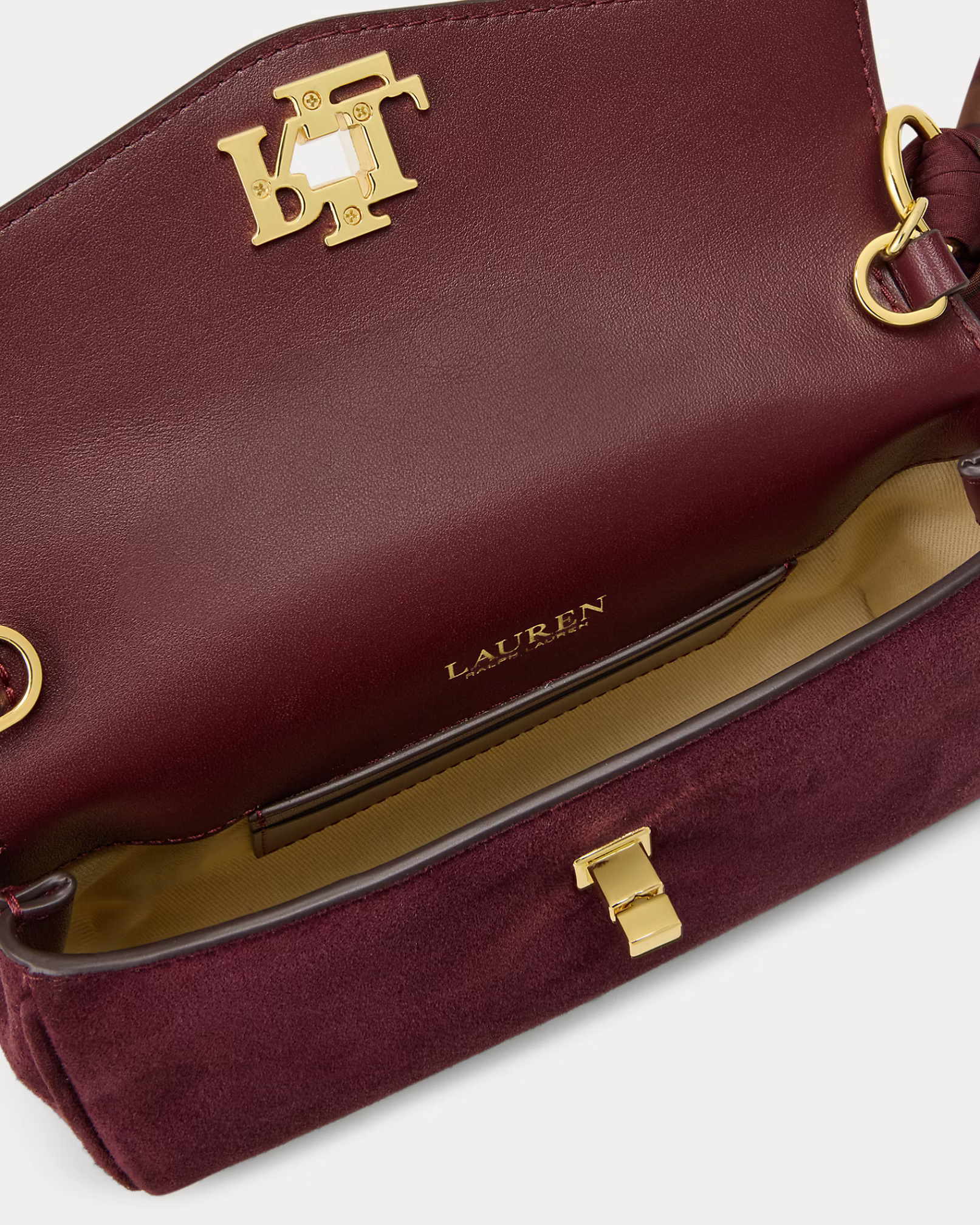 LAUREN RALPH LAUREN - Suede Scarf-Trim Turn-Lock Wristlet Crossbody