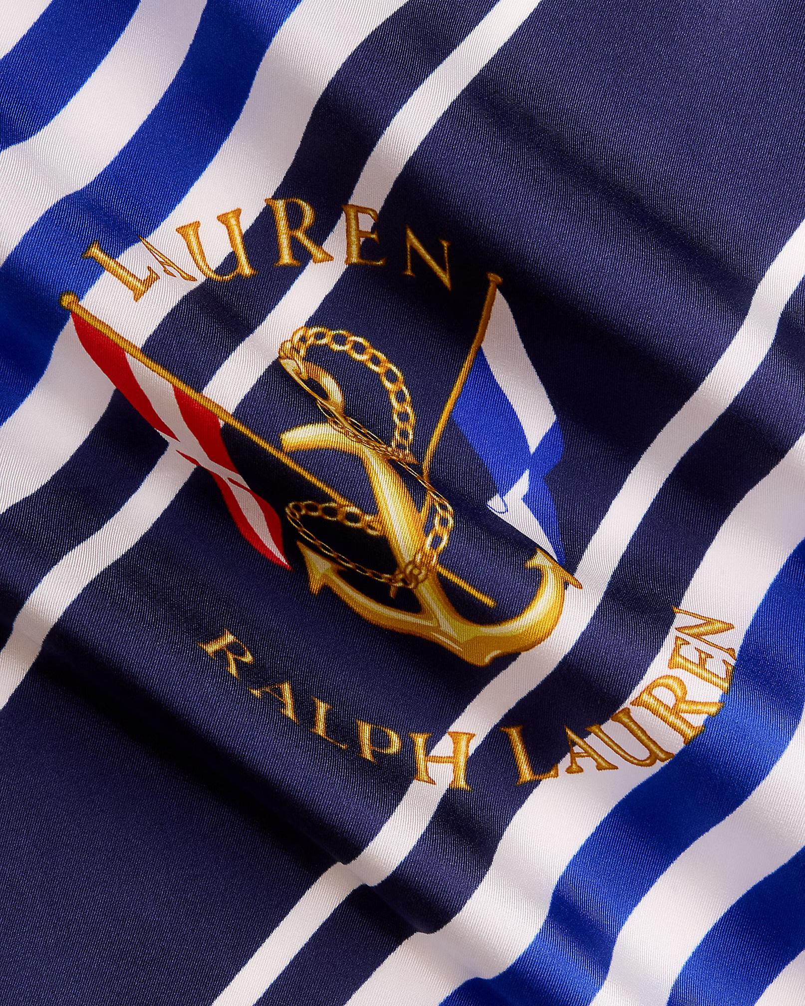 LAUREN RALPH LAUREN - Striped Anchor-Crest Silk Square Scarf