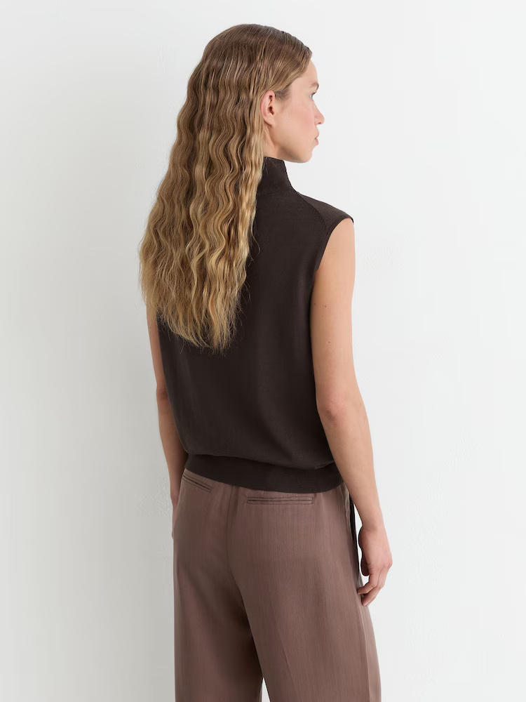REISS - Wool Funnel Neck Sleeveless Knit Top