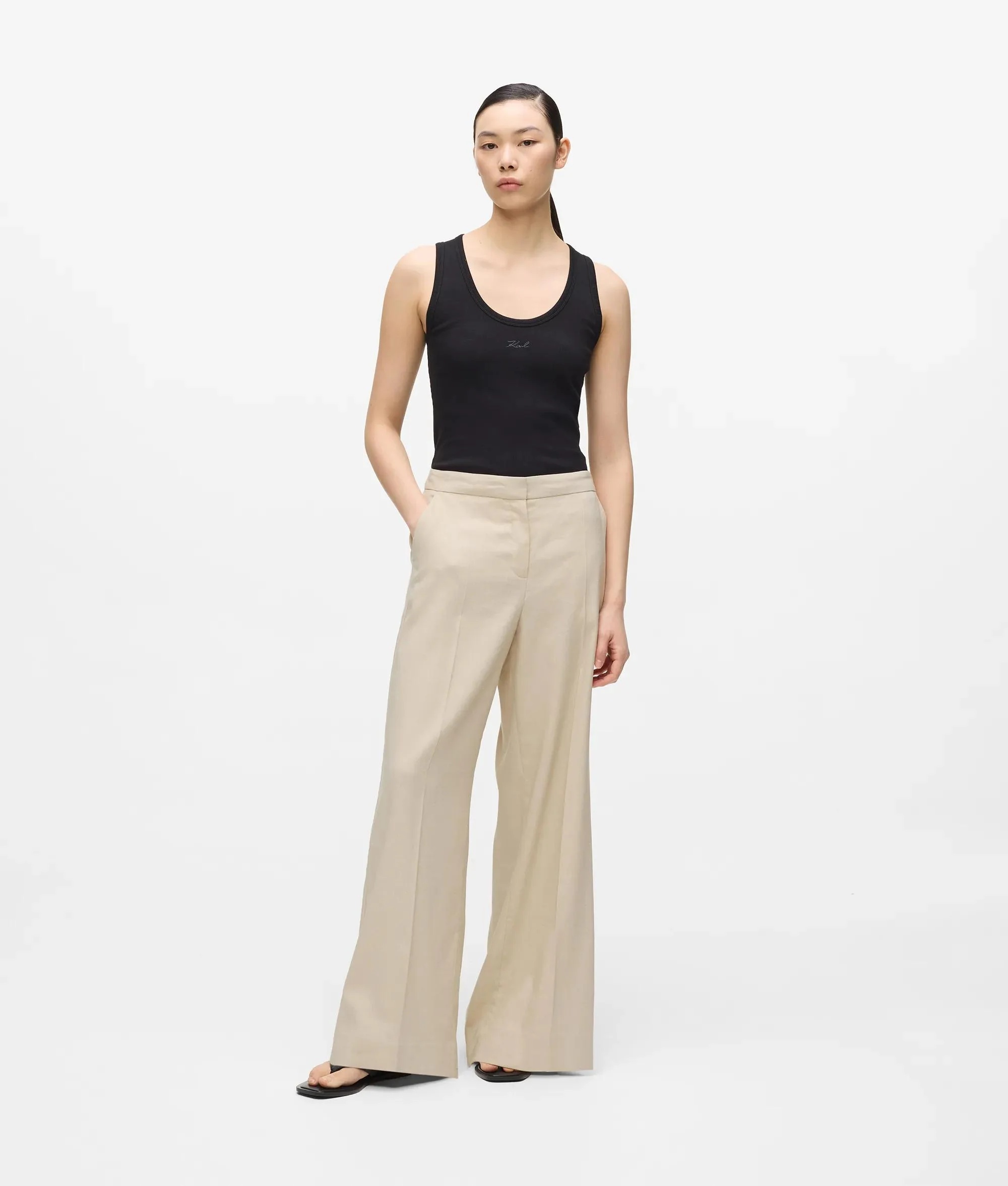 KARL LAGERFELD - Wide Leg Linen Blend Pants