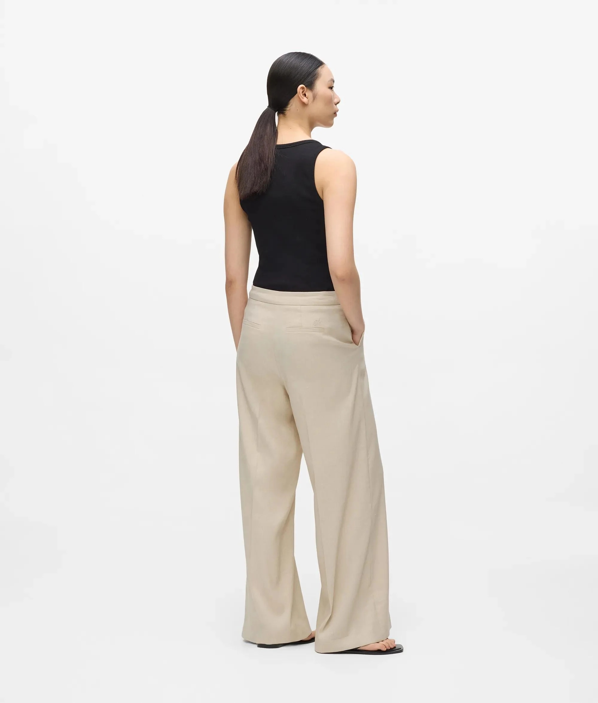 KARL LAGERFELD - Wide Leg Linen Blend Pants