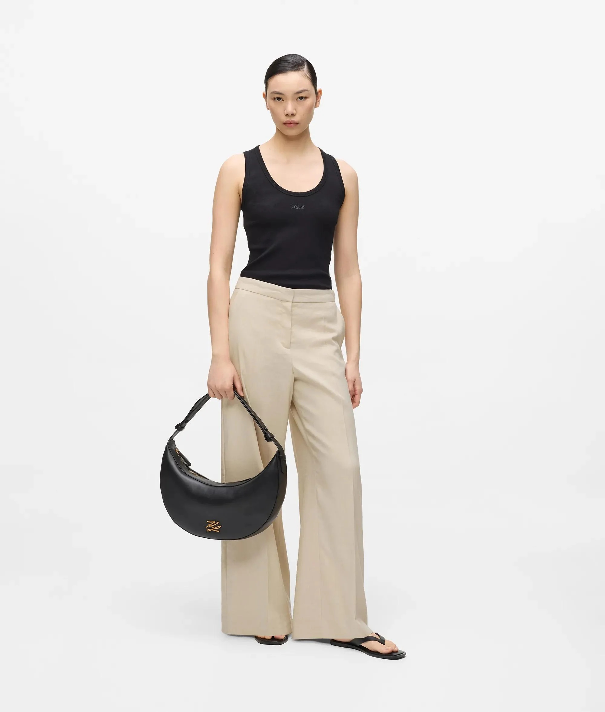 KARL LAGERFELD - Wide Leg Linen Blend Pants