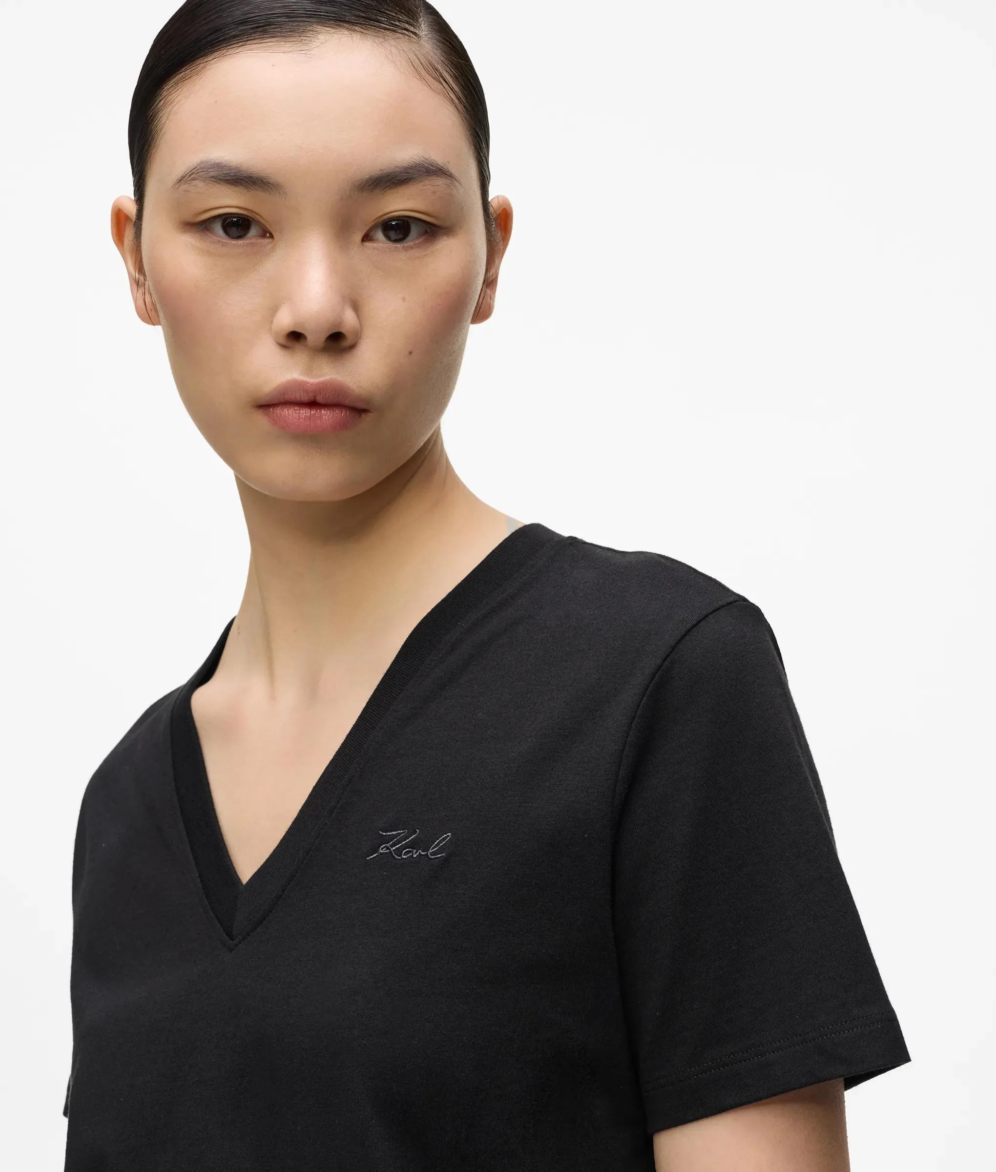 KARL LAGERFELD - Signature V-neck T-shirt