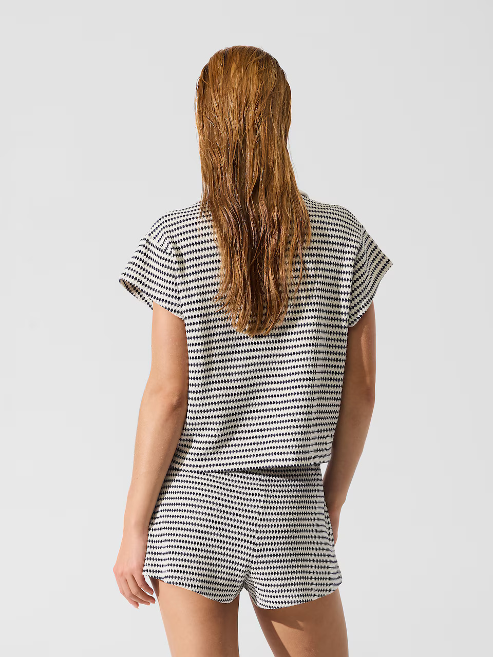 KARL LAGERFELD - Crochet Striped Polo Top