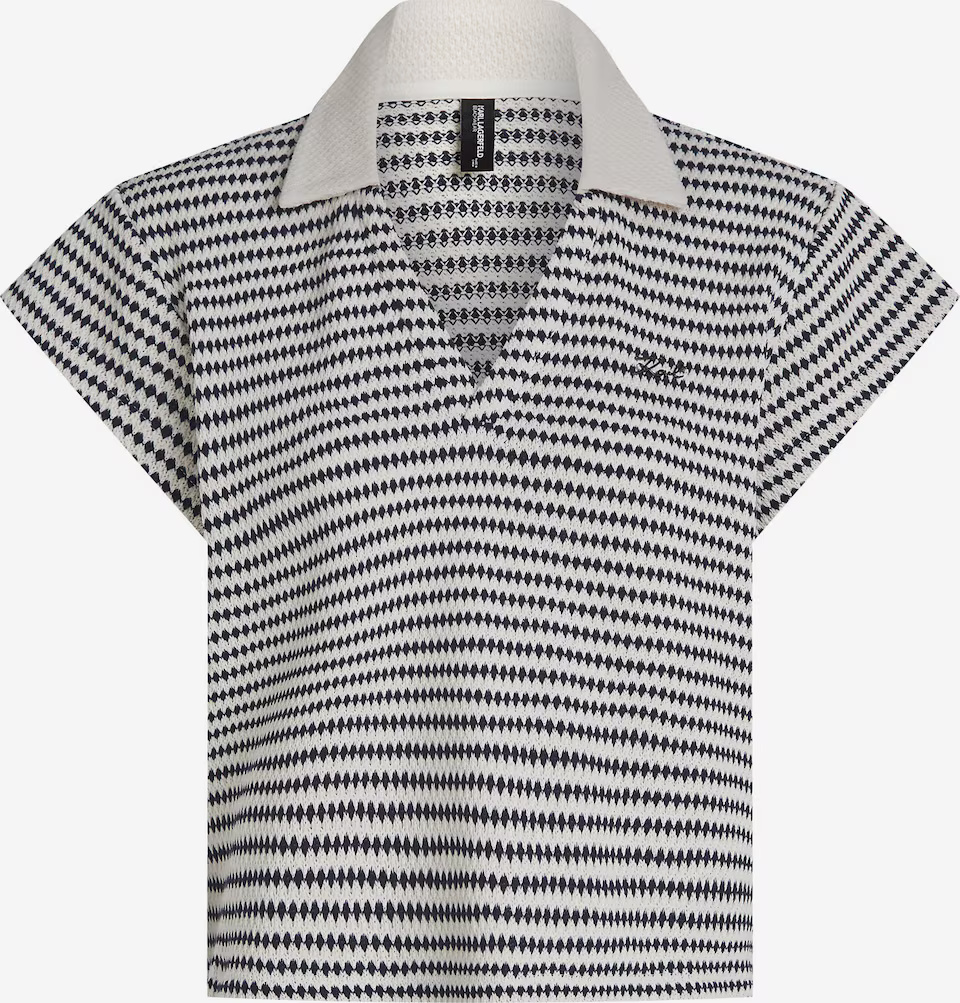 KARL LAGERFELD - Crochet Striped Polo Top
