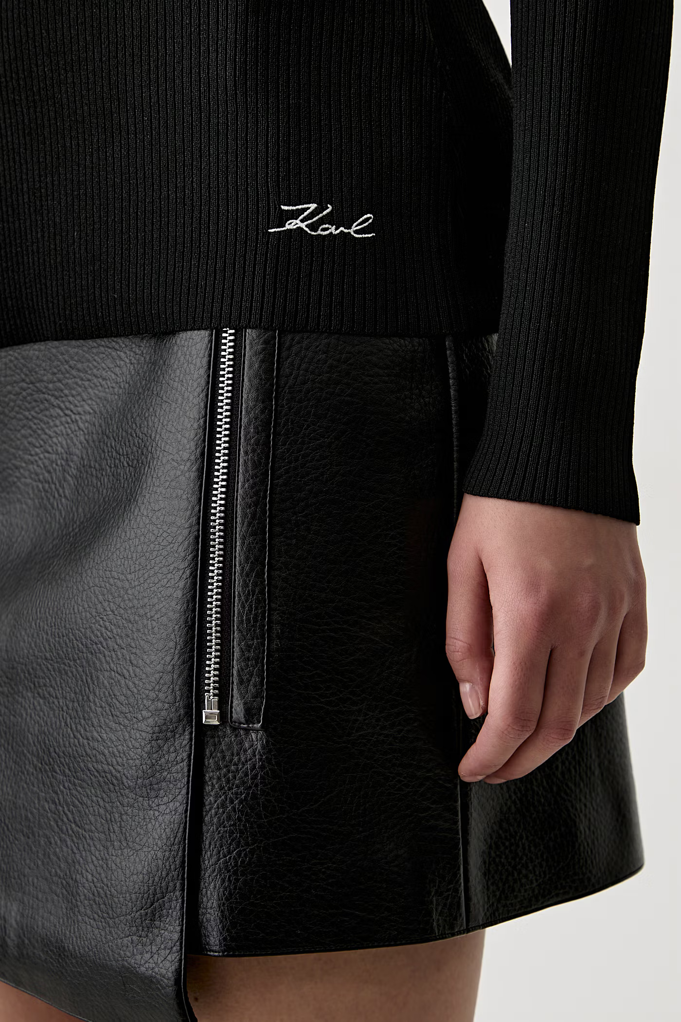 KARL LAGERFELD - Faux Leather Biker Skirt