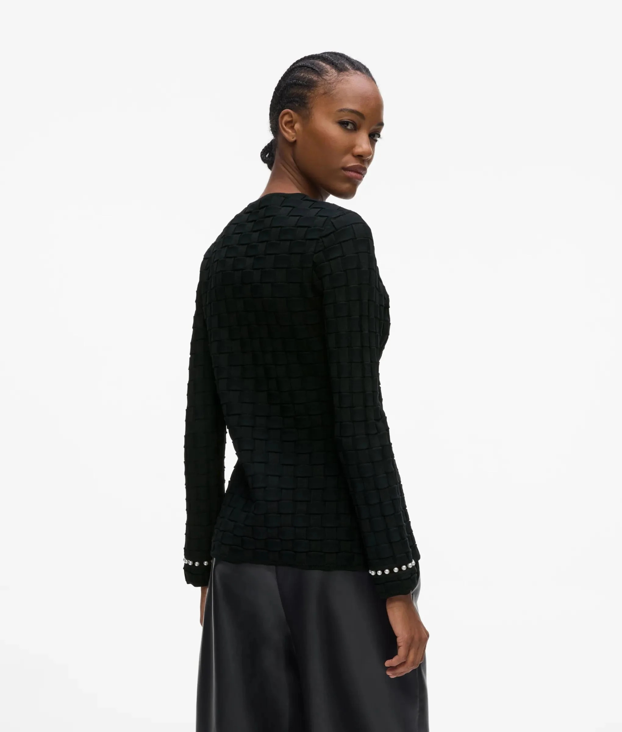 KARL LAGERFELD - Pearl Detail Knit Cardigan