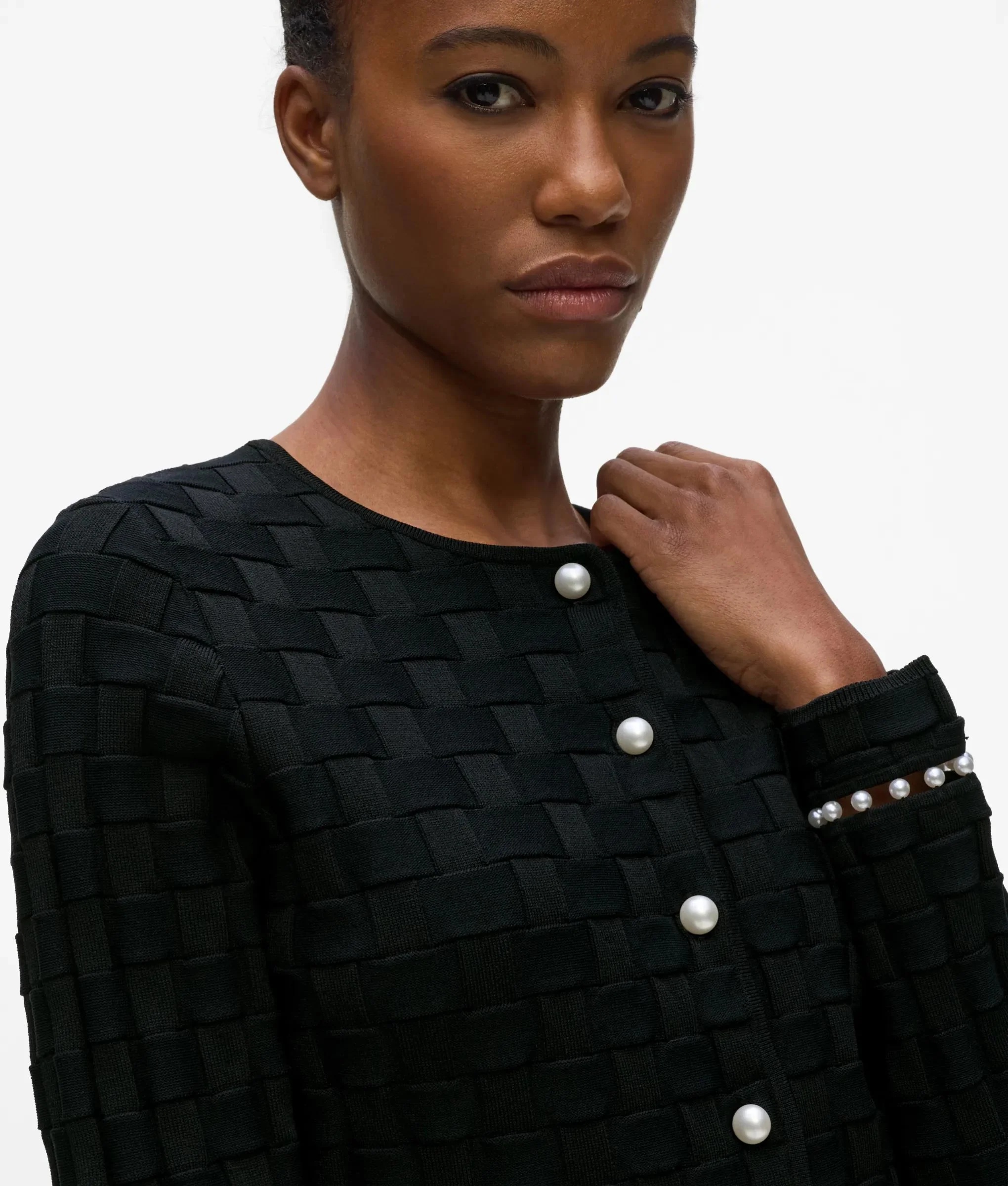 KARL LAGERFELD - Pearl Detail Knit Cardigan