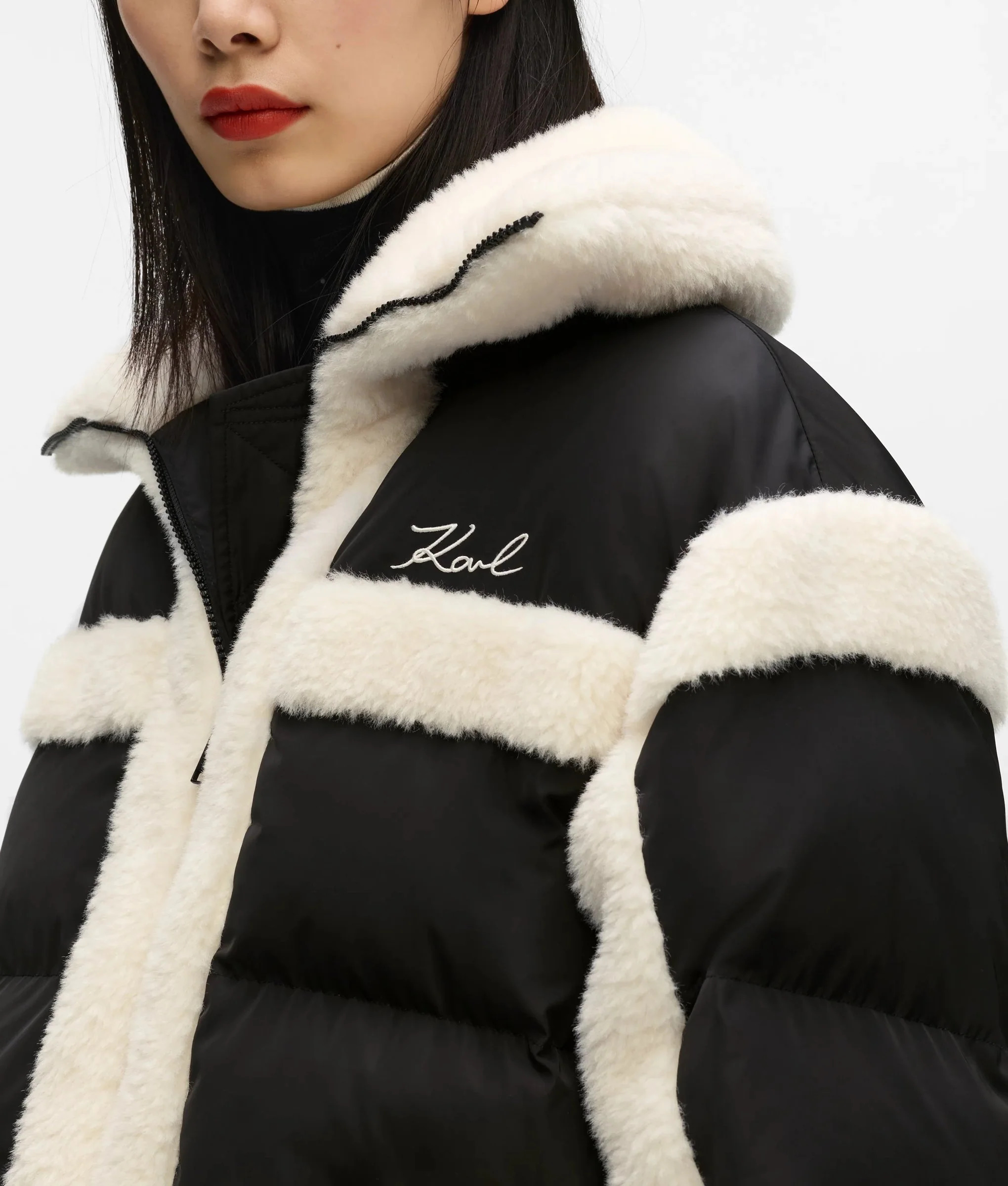 KARL LAGERFELD - Shearling Contrast Puffer