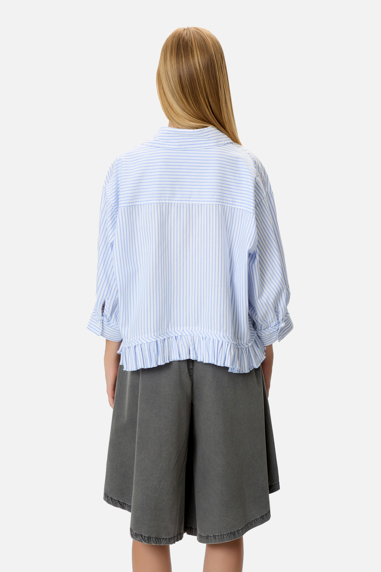 DIRTY LAUNDRY - Striped Cropped Shirt With Ruffles