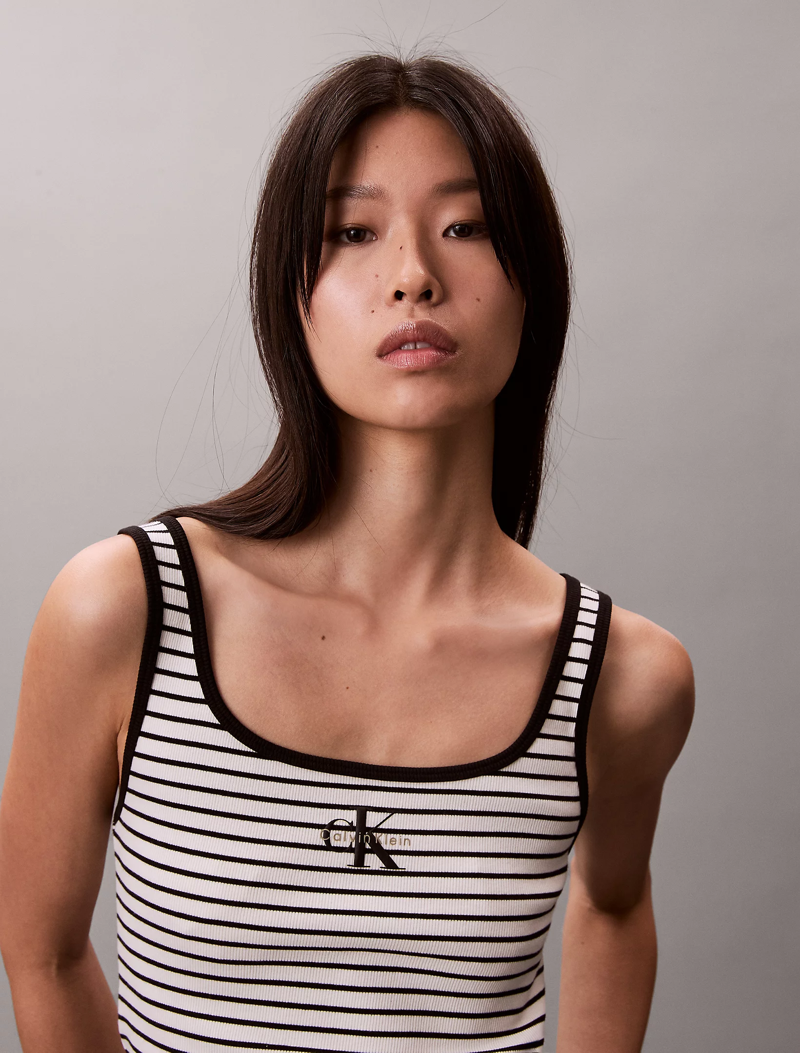 CALVIN KLEIN JEANS - Striped Monologo Scoop Rib Tank