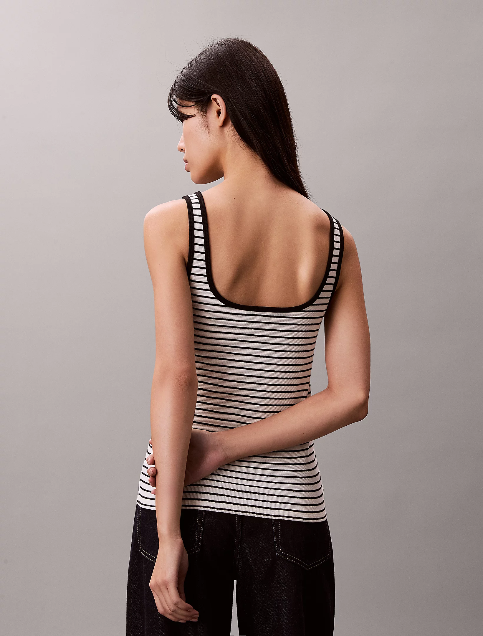 CALVIN KLEIN JEANS - Striped Monologo Scoop Rib Tank