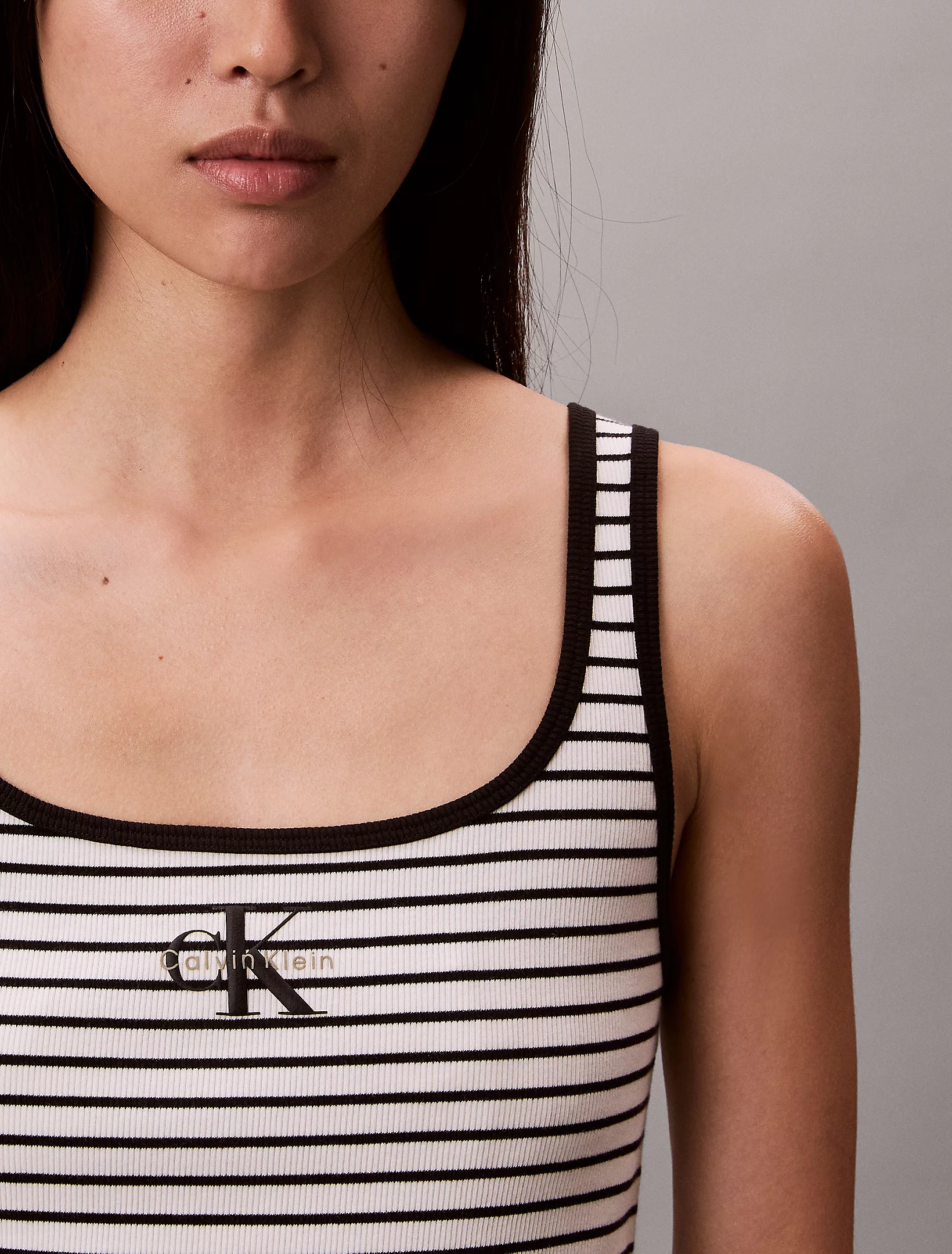 CALVIN KLEIN JEANS - Striped Monologo Scoop Rib Tank