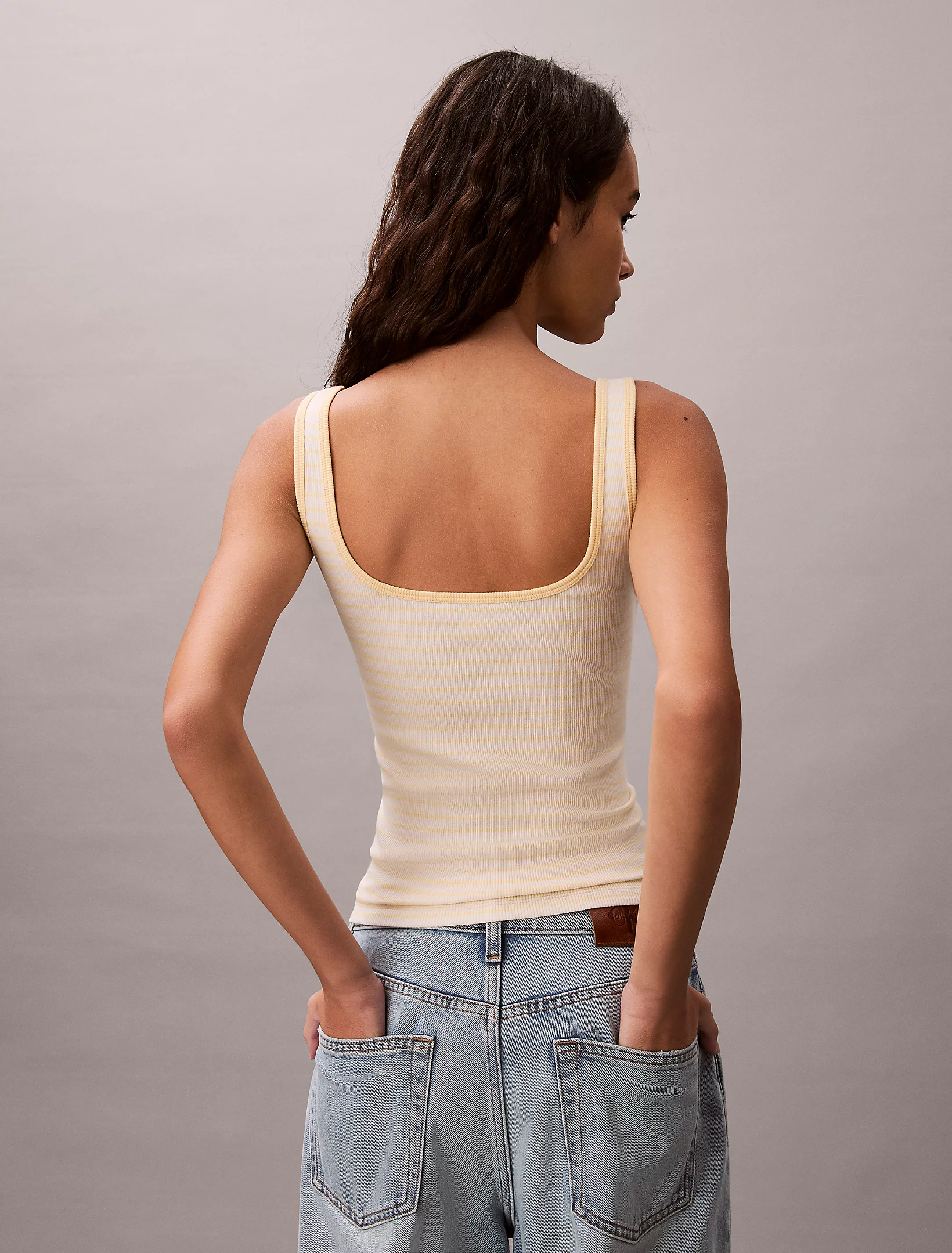 CALVIN KLEIN JEANS - Striped Monologo Scoop Rib Tank