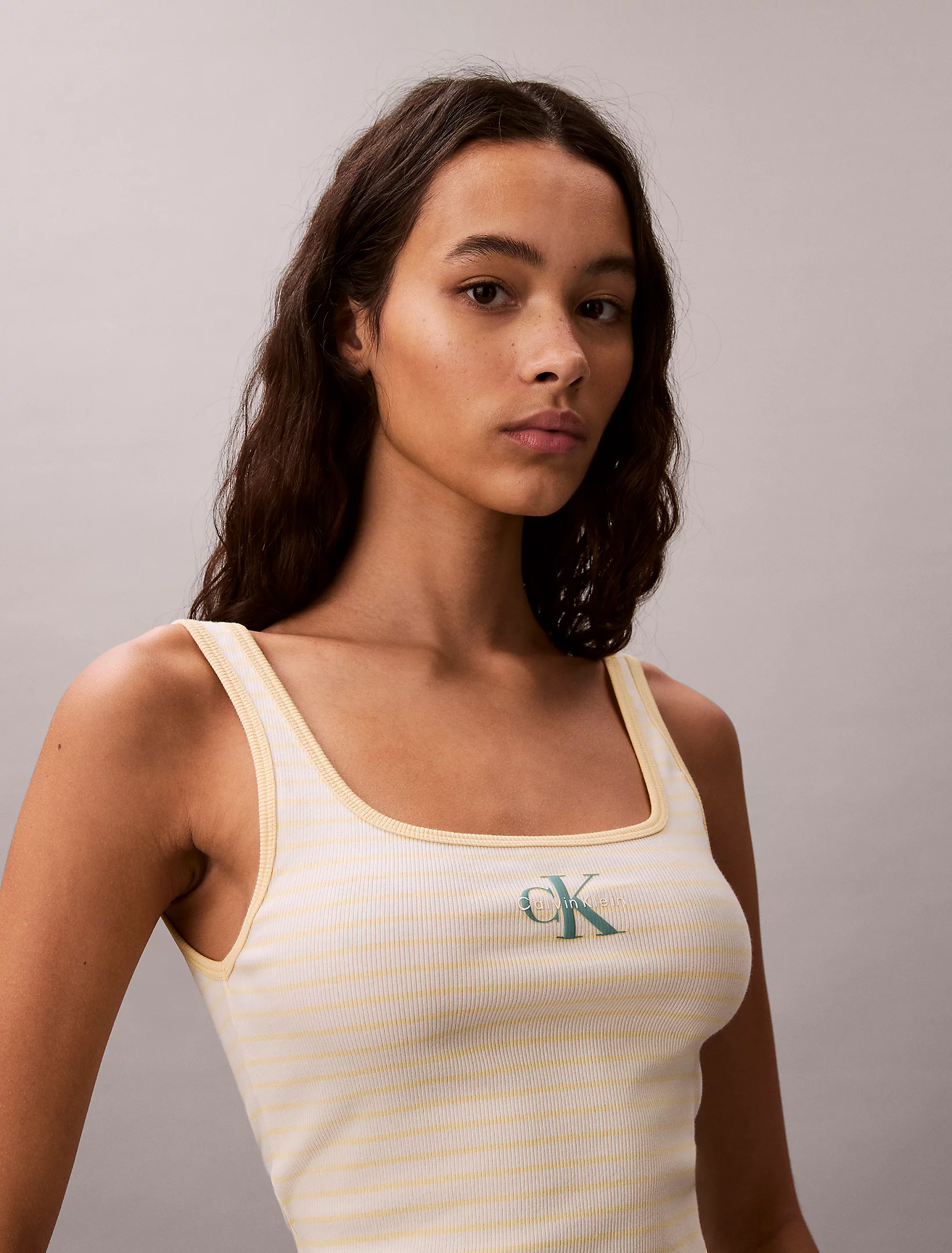 CALVIN KLEIN JEANS - Striped Monologo Scoop Rib Tank