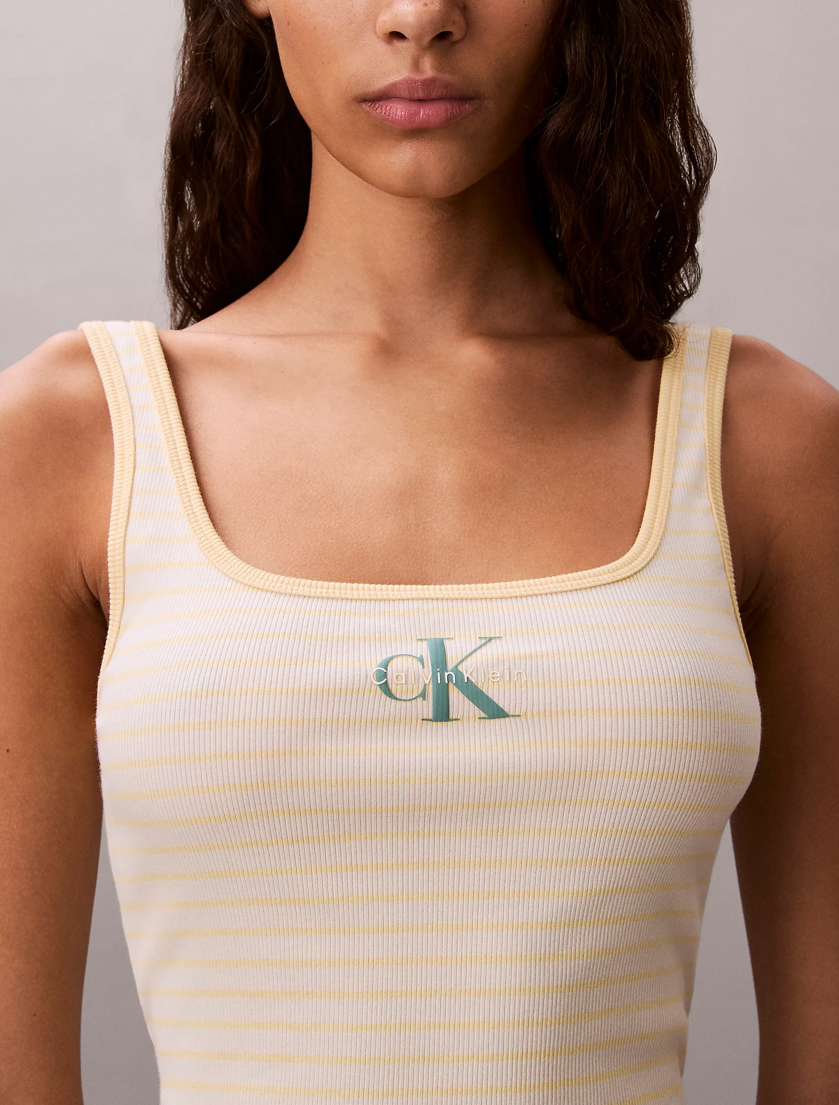 CALVIN KLEIN JEANS - Striped Monologo Scoop Rib Tank