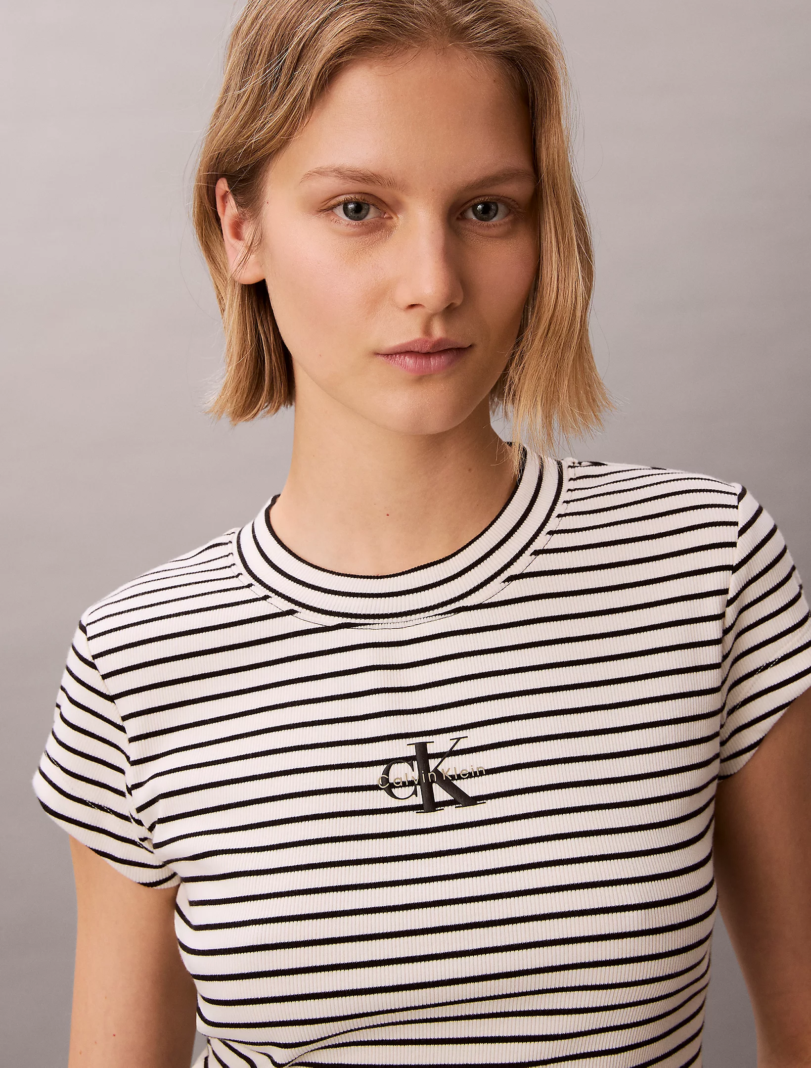 CALVIN KLEIN JEANS - Striped Monologo Baby Rib Tee