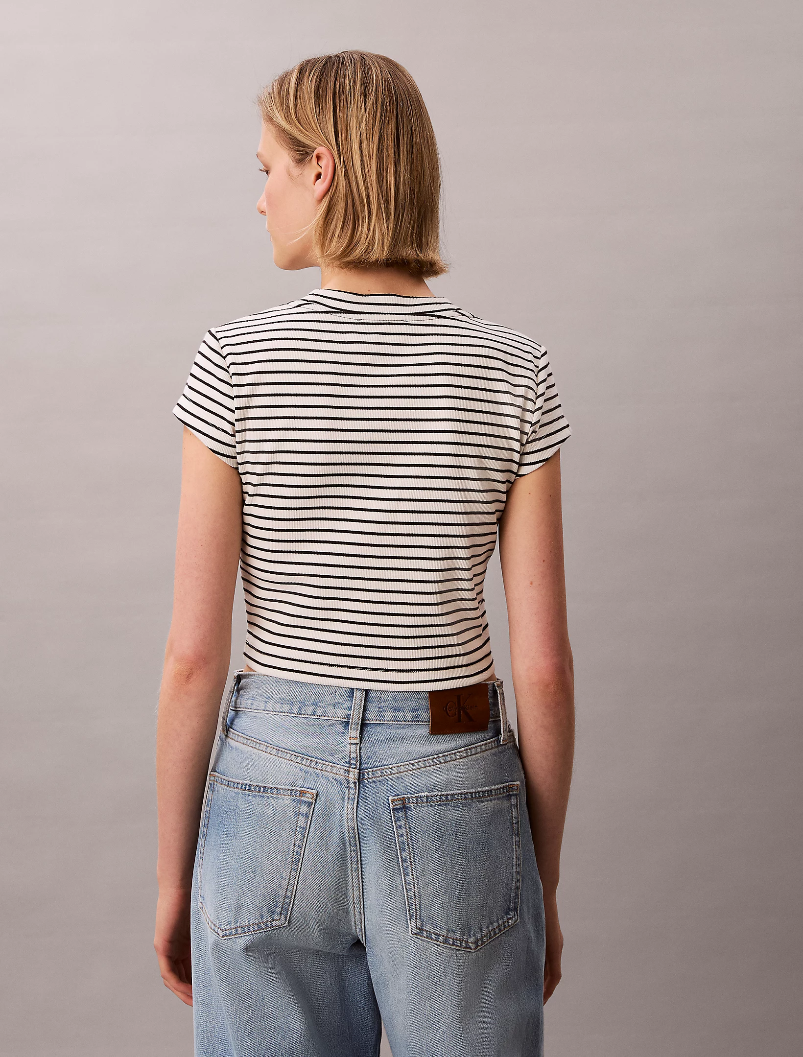 CALVIN KLEIN JEANS - Striped Monologo Baby Rib Tee