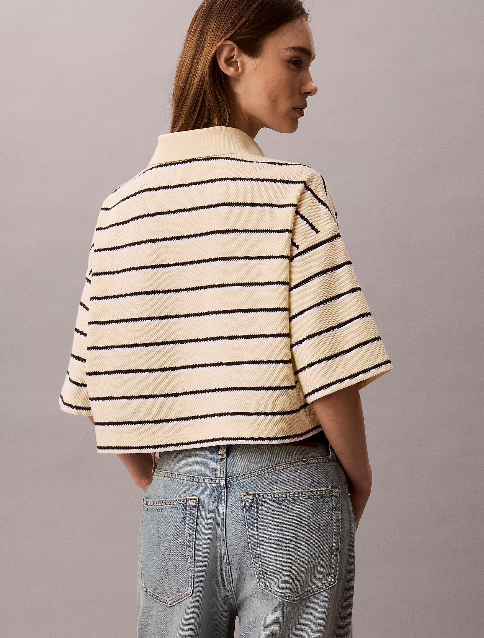 CALVIN KLEIN JEANS - Cropped Pique Striped Polo