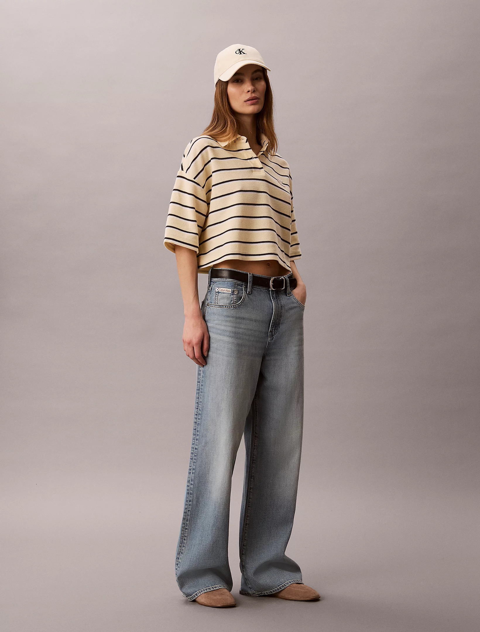 CALVIN KLEIN JEANS - Cropped Pique Striped Polo