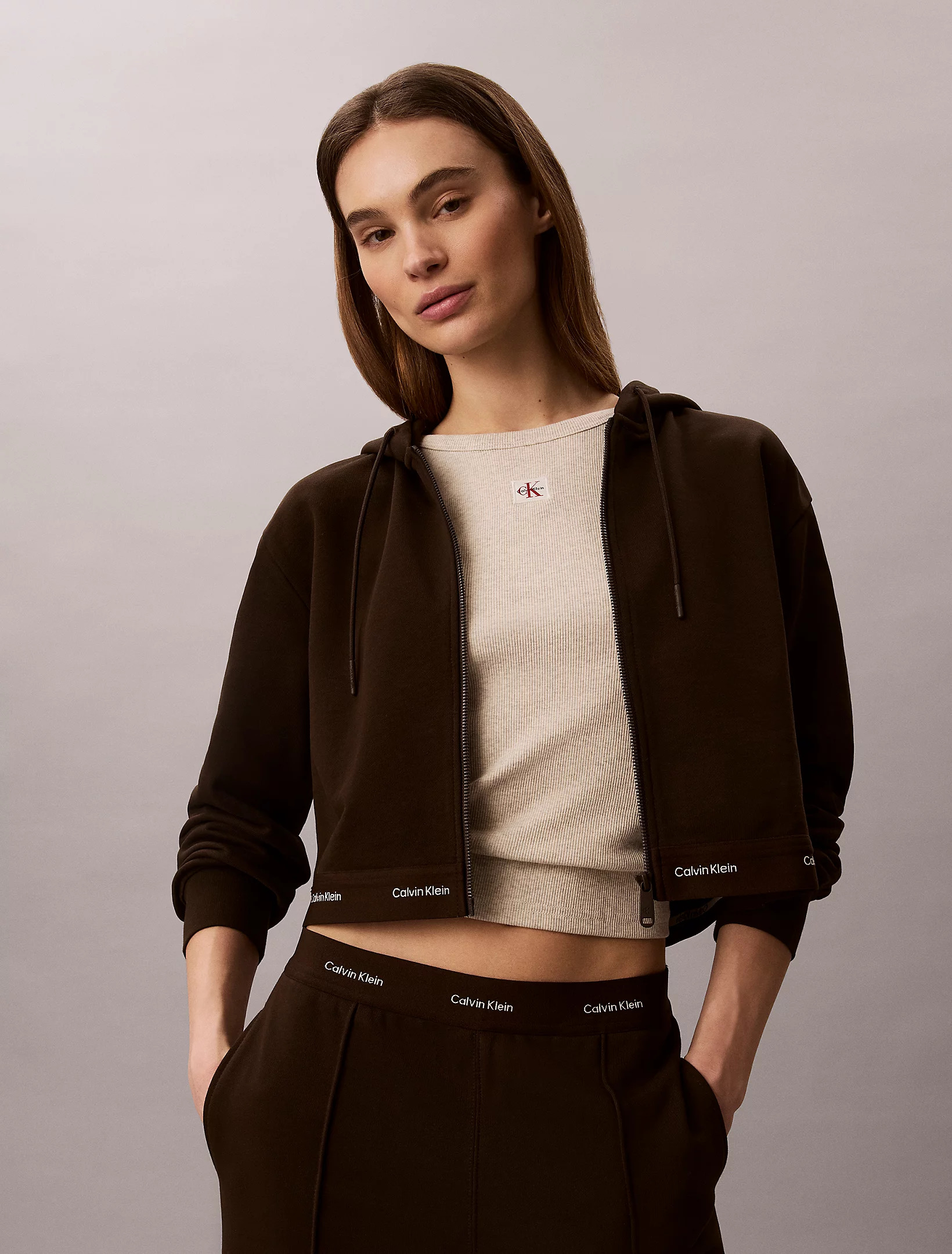 CALVIN KLEIN JEANS - Terry Logo Waist Cropped