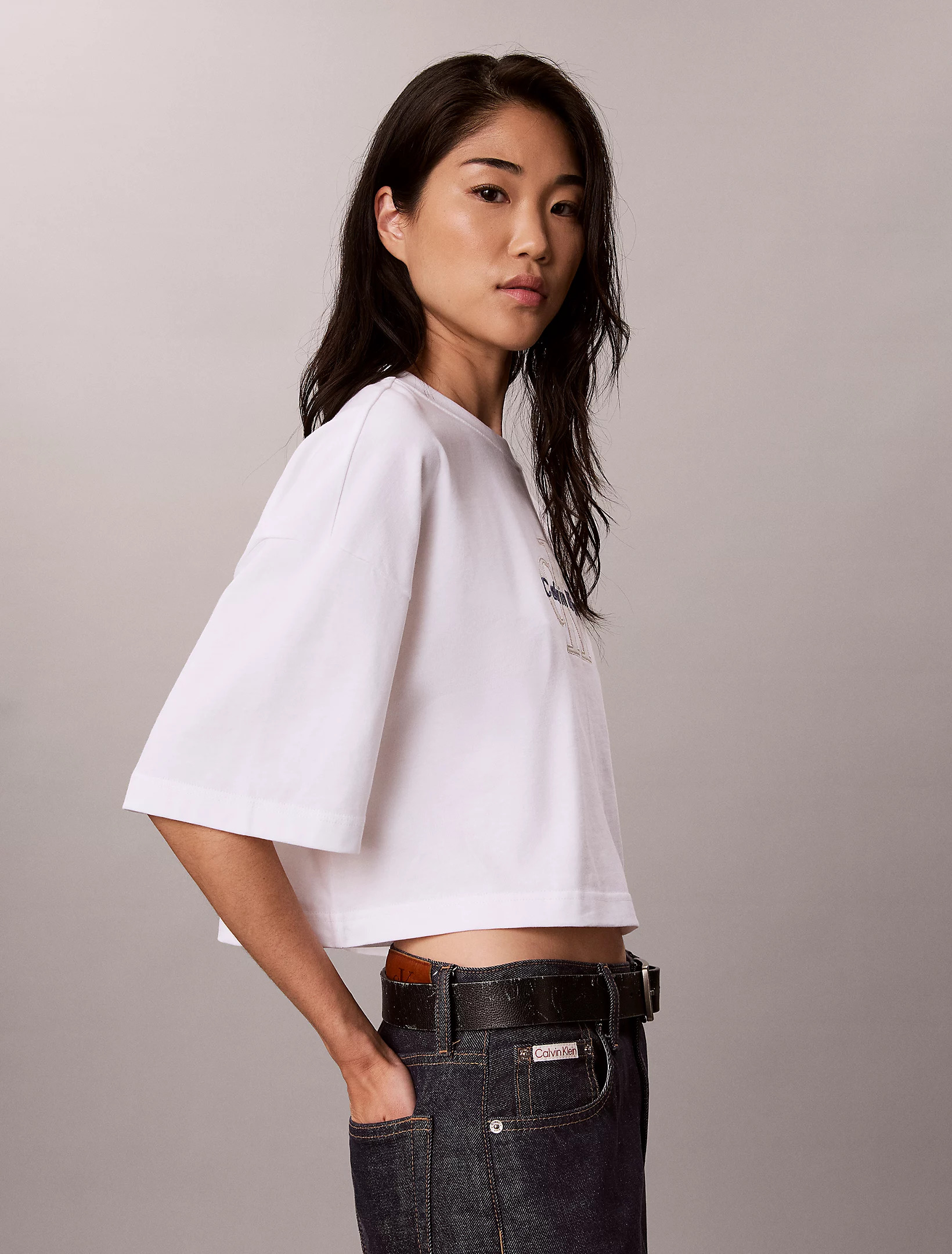 CALVIN KLEIN JEANS - Os Cropped Denim Applique Mono