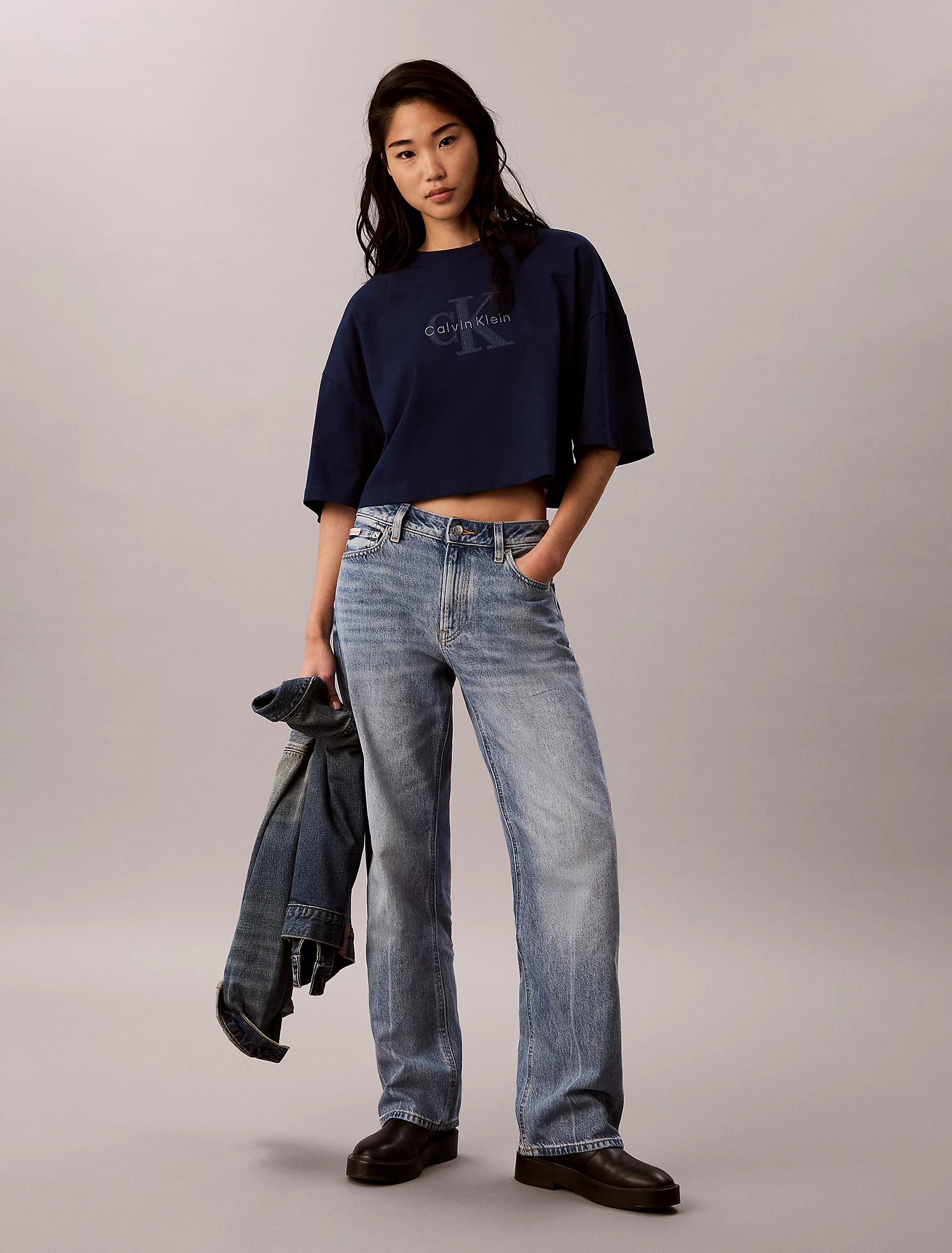 CALVIN KLEIN JEANS - Os Cropped Denim Applique Mono