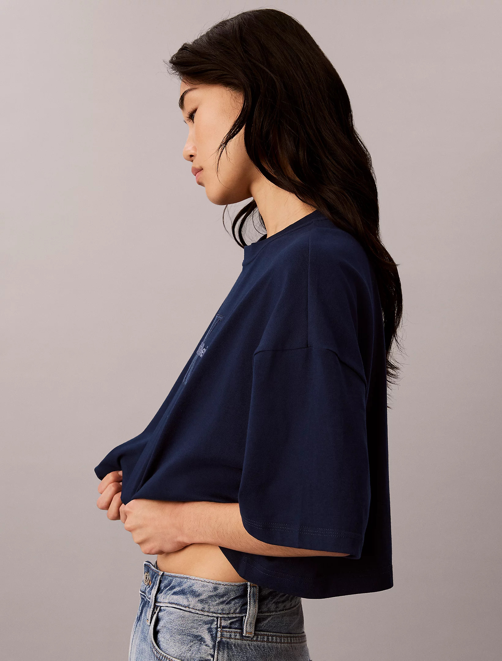 CALVIN KLEIN JEANS - Os Cropped Denim Applique Mono