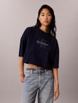 Os Cropped Denim Applique Mono