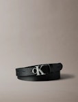 Micropebble Leather Monogram Buckle Belt