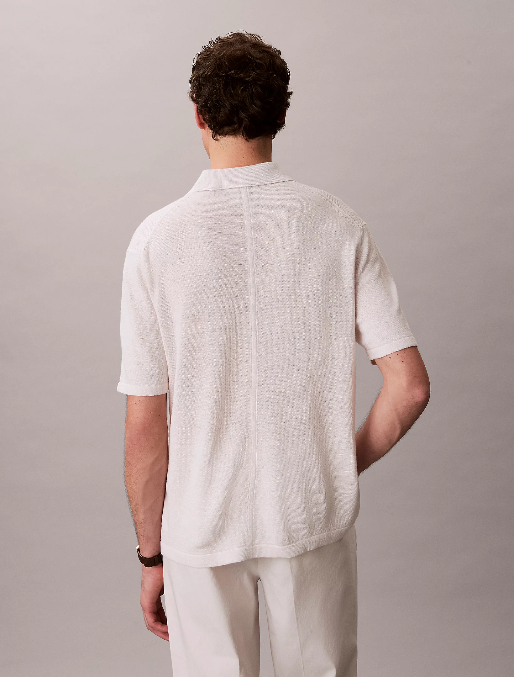 CALVIN KLEIN - Linen Blend Open Collar Polo Shirt
