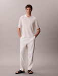 Linen Blend Open Collar Polo Shirt