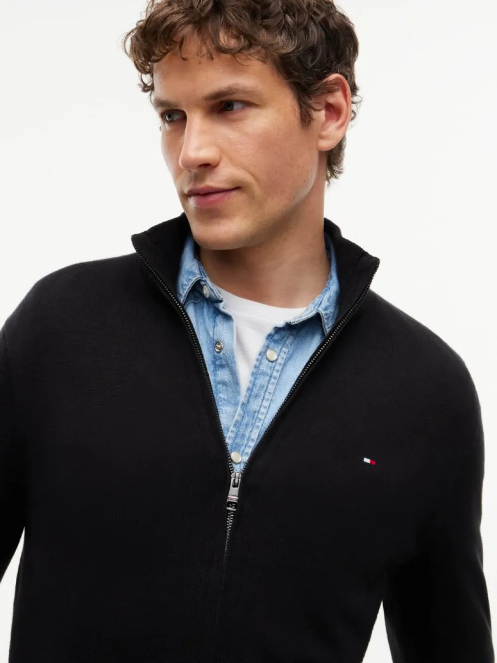 TOMMY HILFIGER - Pima Organic Cotton Cashmere Zip Thru