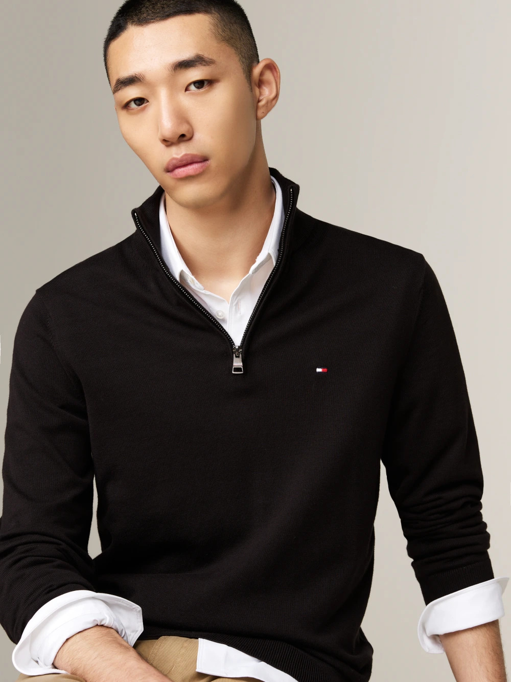 TOMMY HILFIGER - Essential Cotton Zip Mock
