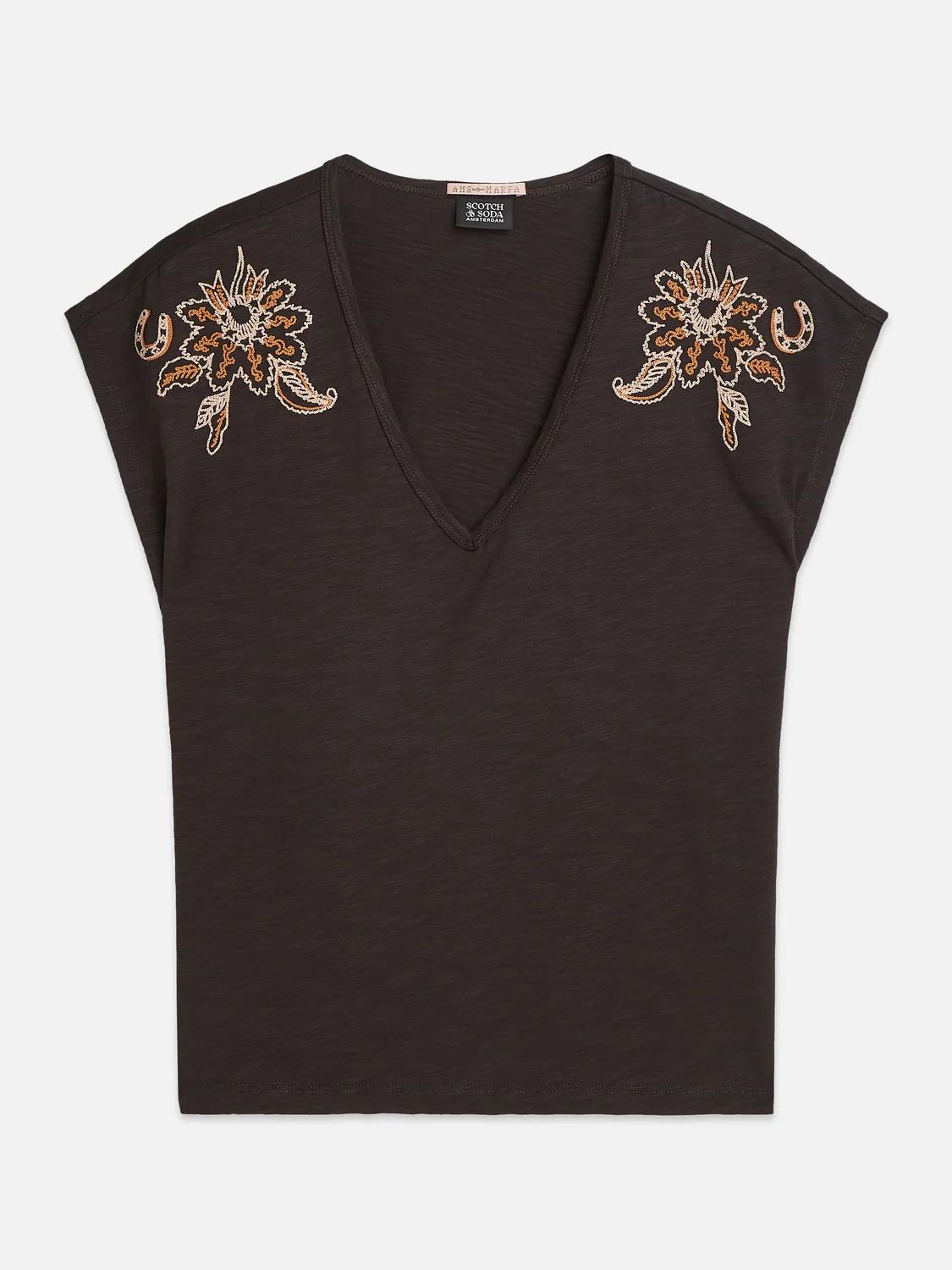 SCOTCH & SODA - Embroidered V-neck T-shirt