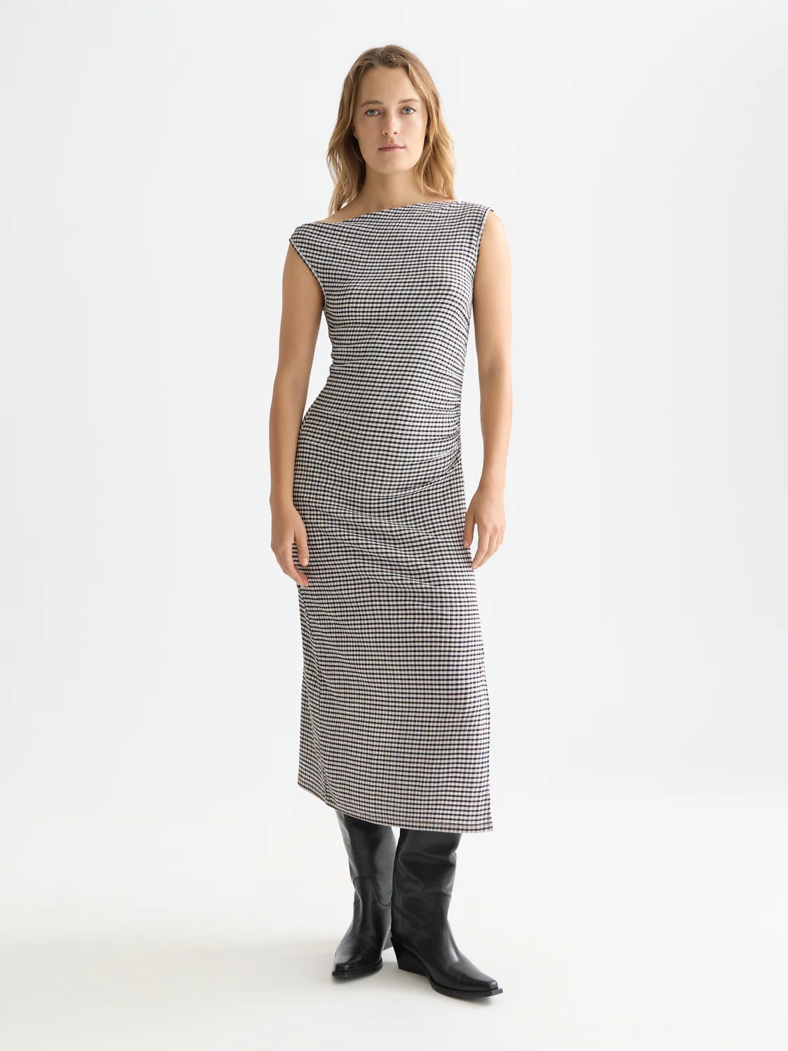SCOTCH & SODA - Structured Gingham Drapey Midi Dress