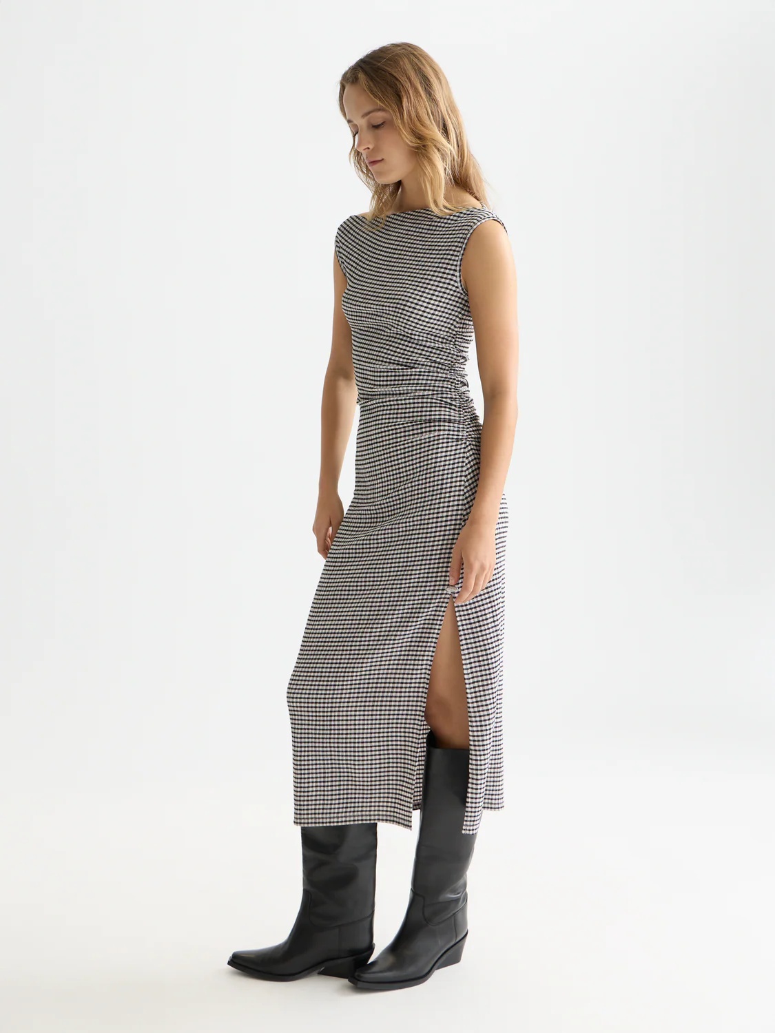 SCOTCH & SODA - Structured Gingham Drapey Midi Dress