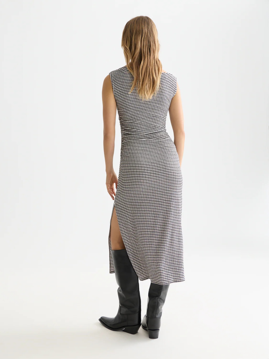 SCOTCH & SODA - Structured Gingham Drapey Midi Dress