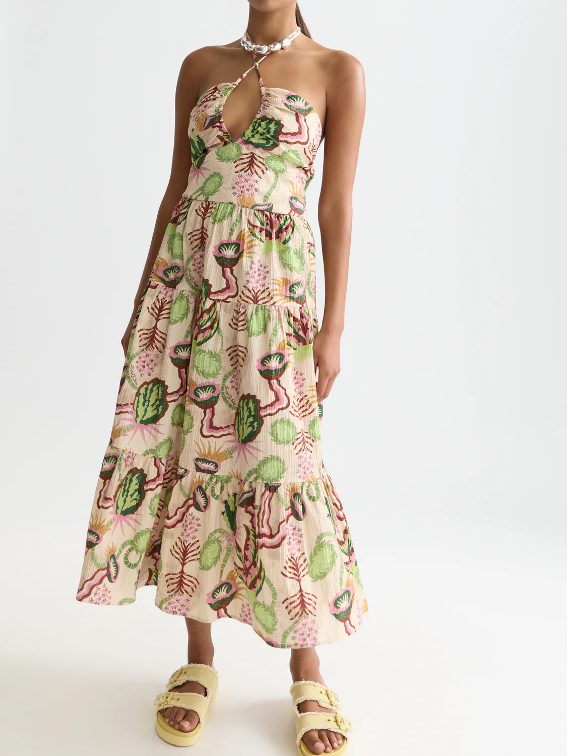 SCOTCH & SODA - Cotton Seersucker Keyhole Halter Midi Dress