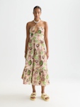 Cotton Seersucker Keyhole Halter Midi Dress