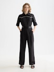 Quinn Mid Rise Wide Leg Pants With Cross Stitching